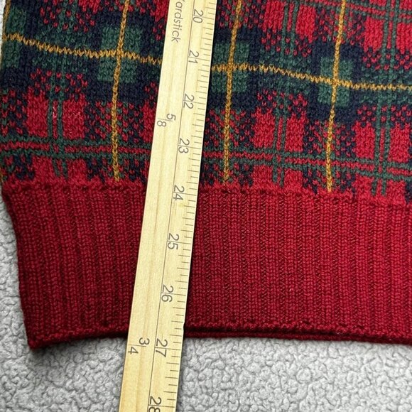 VINTAGE Eddie Bauer Sweater Mens M Red Green Tartan Plaid Crewneck Made USA 90s - Picture 12 of 12